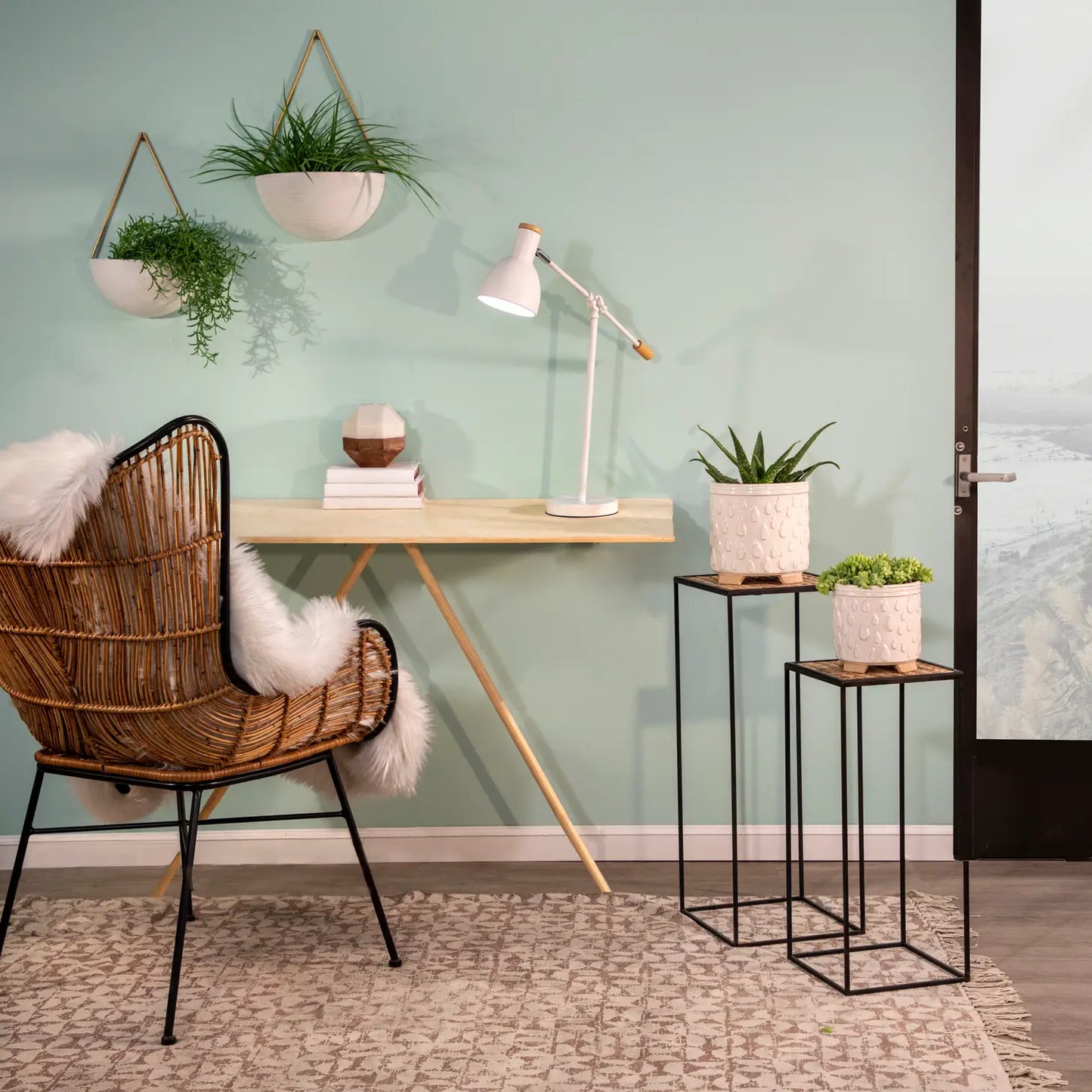 Metal Half Moon Wall Planters, White