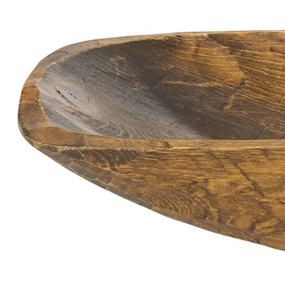 Rustic Brown Natural Handcarved Thin Oval Centerpiece Bowl