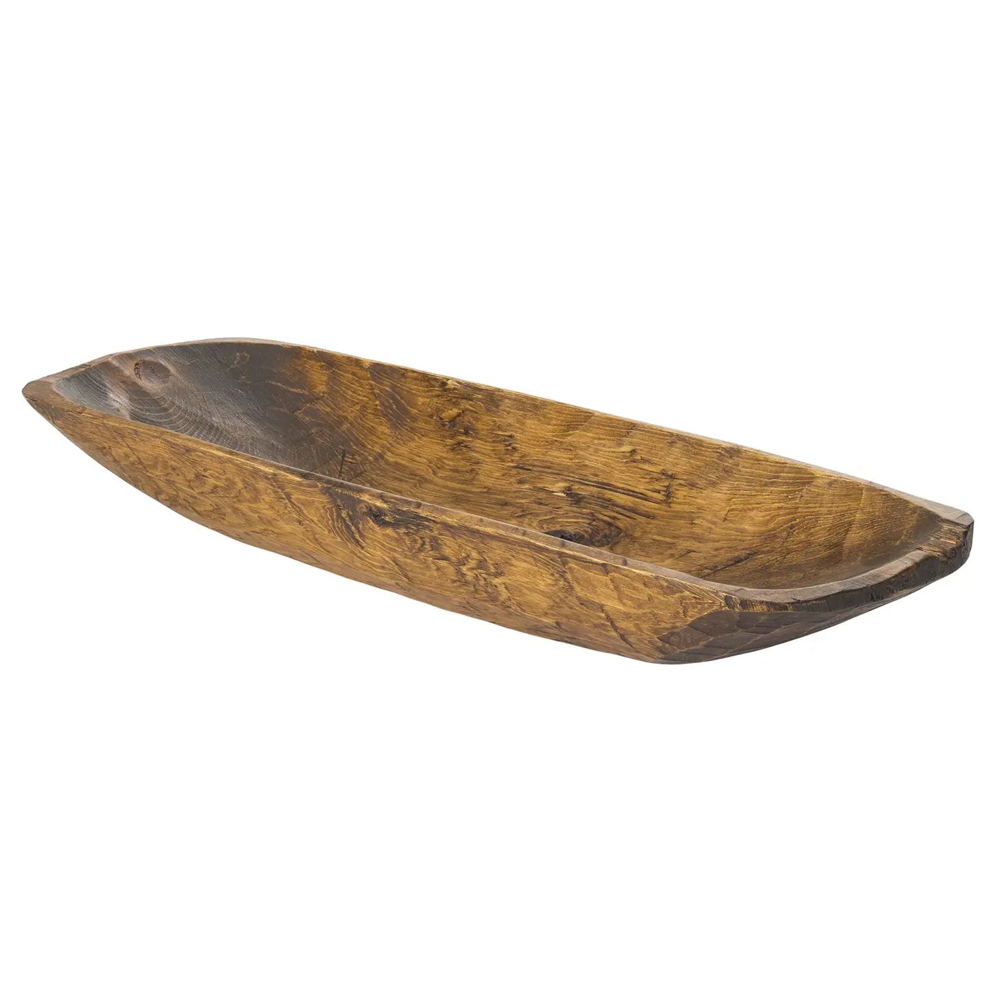 Rustic Brown Natural Handcarved Thin Oval Centerpiece Bowl