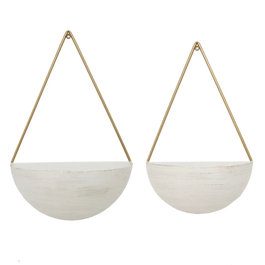 Metal Half Moon Wall Planters, White